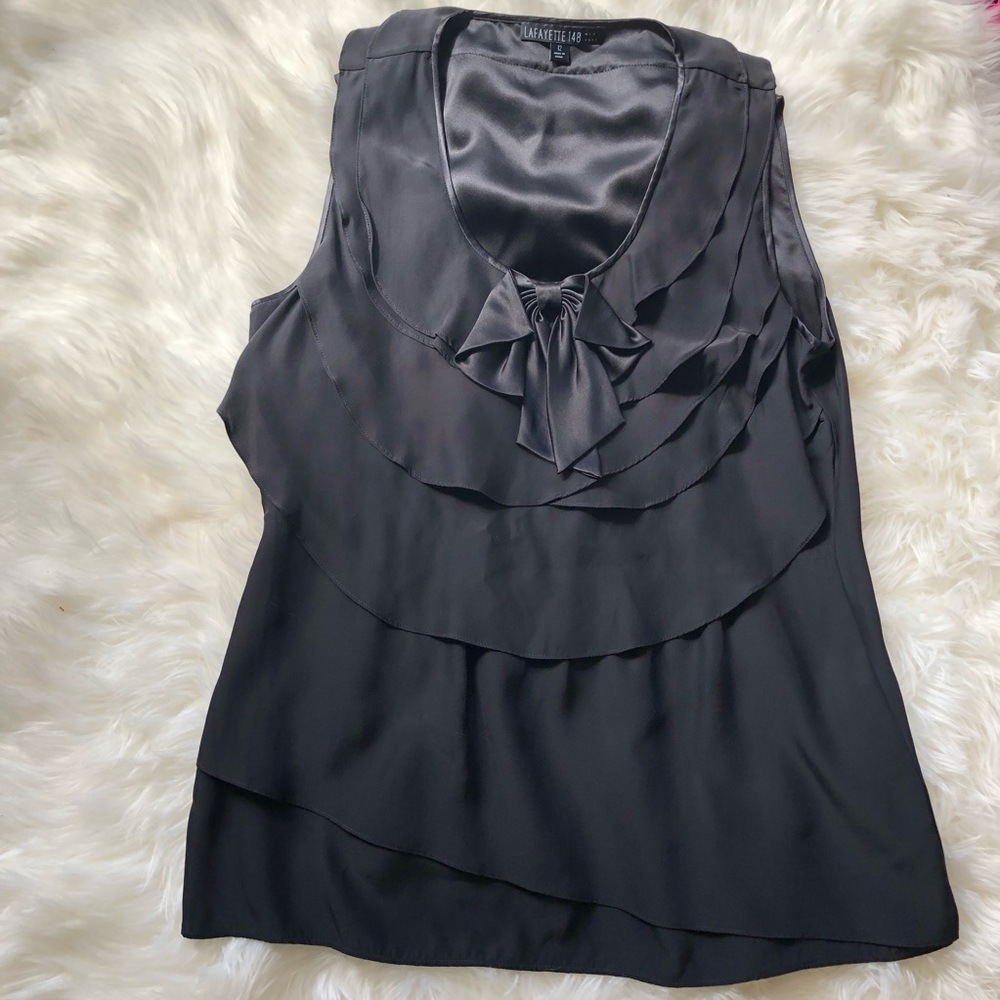 Lafayette 148 New York Silk ruffle bow top